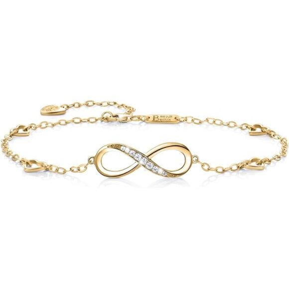 Billie Bijoux Sterling Silver Infinity Anklet Adjustable CZ Heart Charm